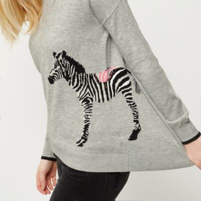 Grey zebra print knit jumper